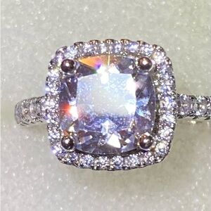 New Sterling Silver Cushion Halo Engagement Ring - White